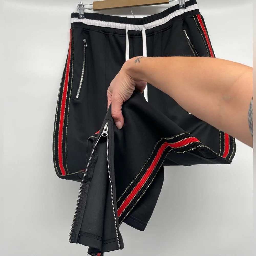Karter Collection Track Pants Men's XL Black with Red Side Stripes Ankle Zippers - Picture 7 of 12
